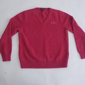 Vintage Lands End Magenta Pink Knit V-Neck Sweater Medium